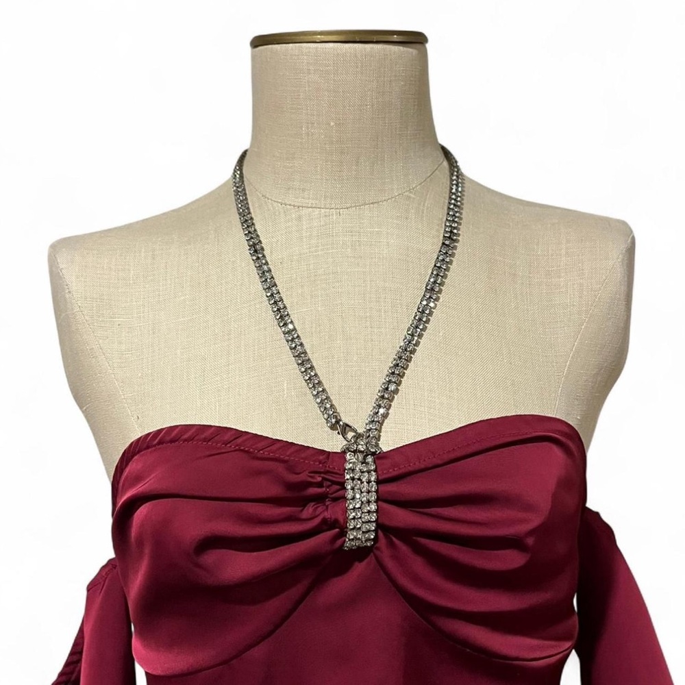 Cider Wine Off-Shoulder Dress with Rhinestone Detail